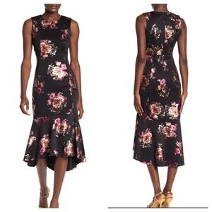 BEBE Dress NBlack Floral Metallic Princess Seam Midi Dress Womens Size 2 $149